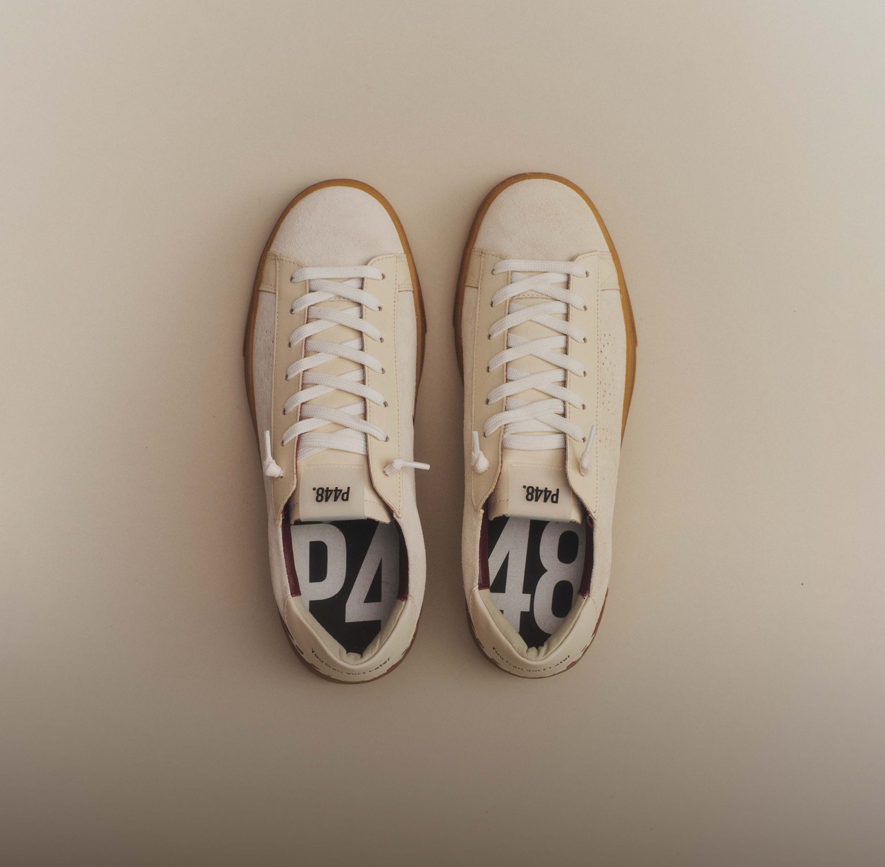 P448 cream leather and suede Sneakers overhead with gum sole, men's Shoes